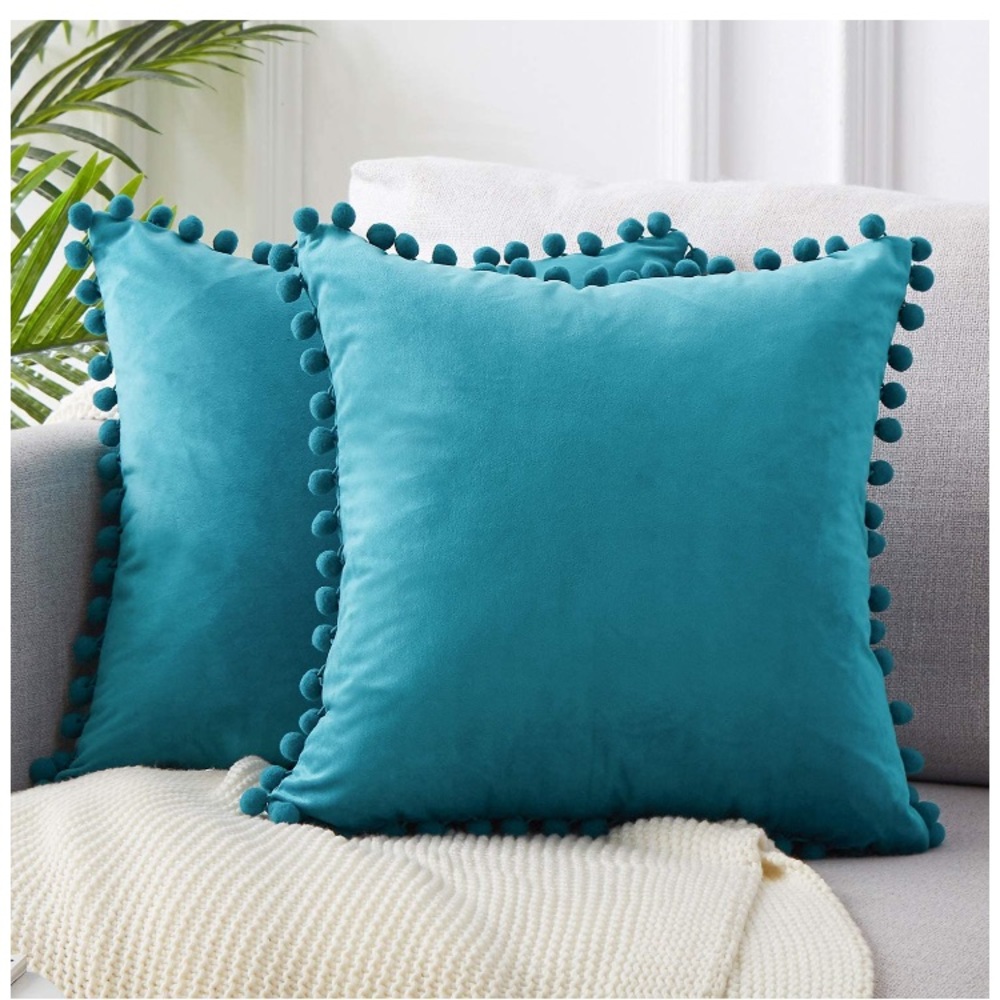 Retro Orange Modern Farmhouse Adorable Preppy Trendy Pompom Throw Pillow Cover - Picture 12 of 16